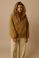 Emma | Oversized Floral Teddy Fleece Jacket with Half Zip