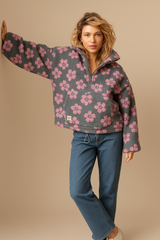 Emma | Oversized Floral Teddy Fleece Jacket with Half Zip