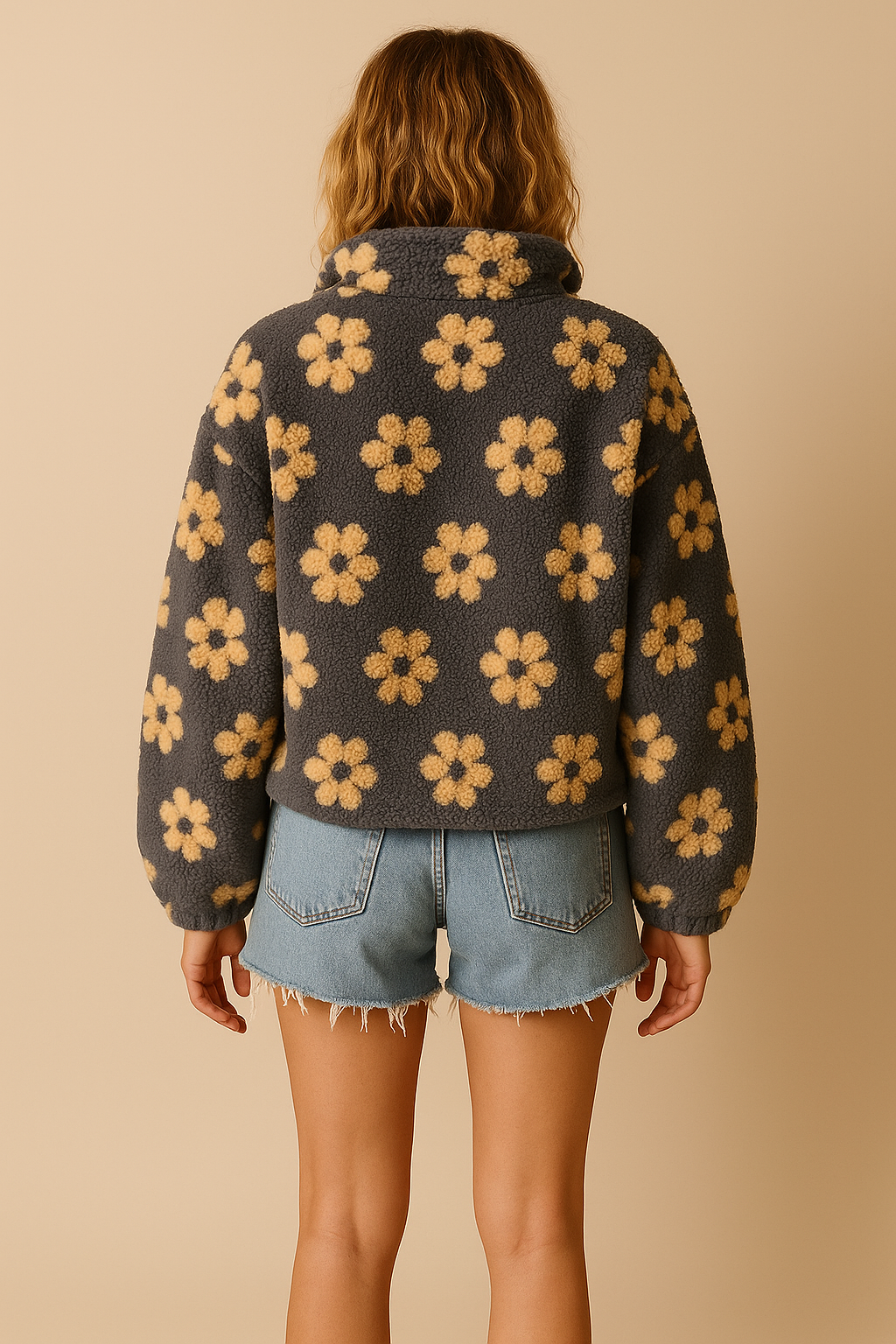 Emma | Oversized Floral Teddy Fleece Jacket with Half Zip