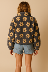 Emma | Oversized Floral Teddy Fleece Jacket with Half Zip