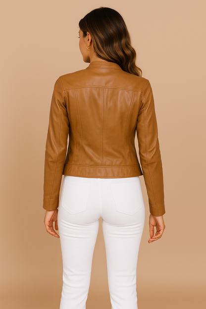 Hannah | Women's Classic Leather Jacket with Zip Pockets