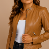 Hannah | Women's Classic Leather Jacket with Zip Pockets