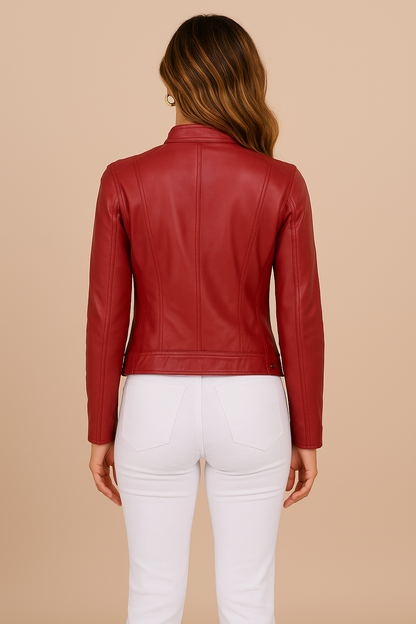 Hannah | Women's Classic Leather Jacket with Zip Pockets