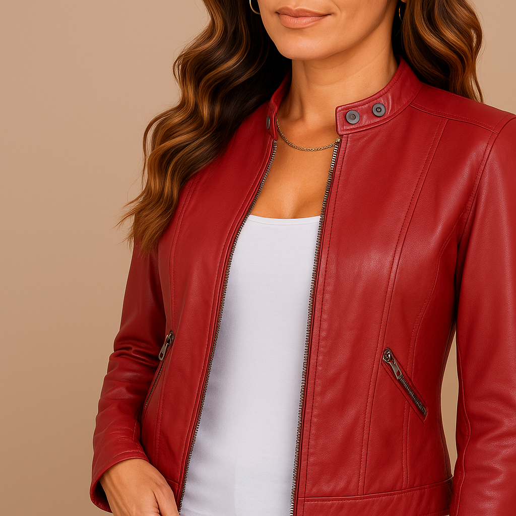 Hannah | Women's Classic Leather Jacket with Zip Pockets