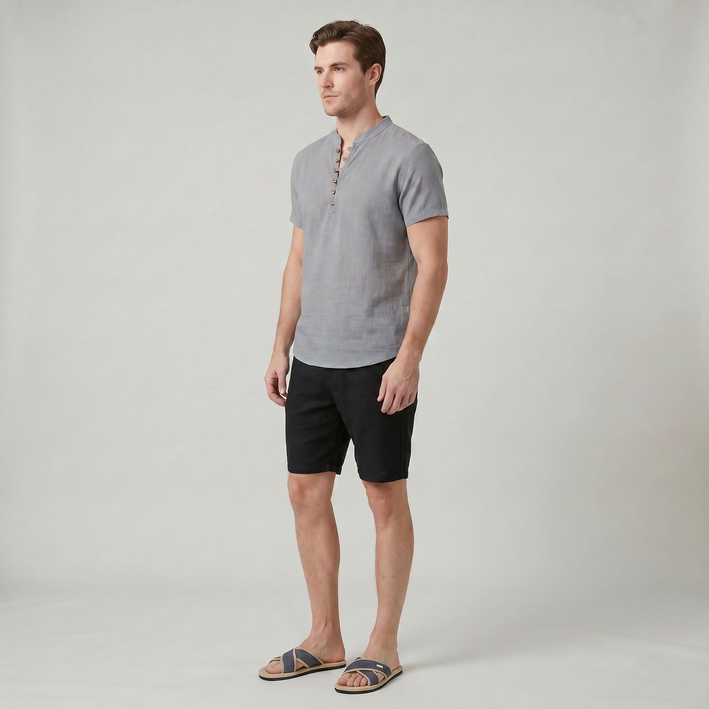 Chemise d’Été Décontractée en Coton et Lin pour Homme Coupe Ample