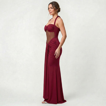 Robe Midi Unie Femme Coupe Slim Taille Haute Élégante