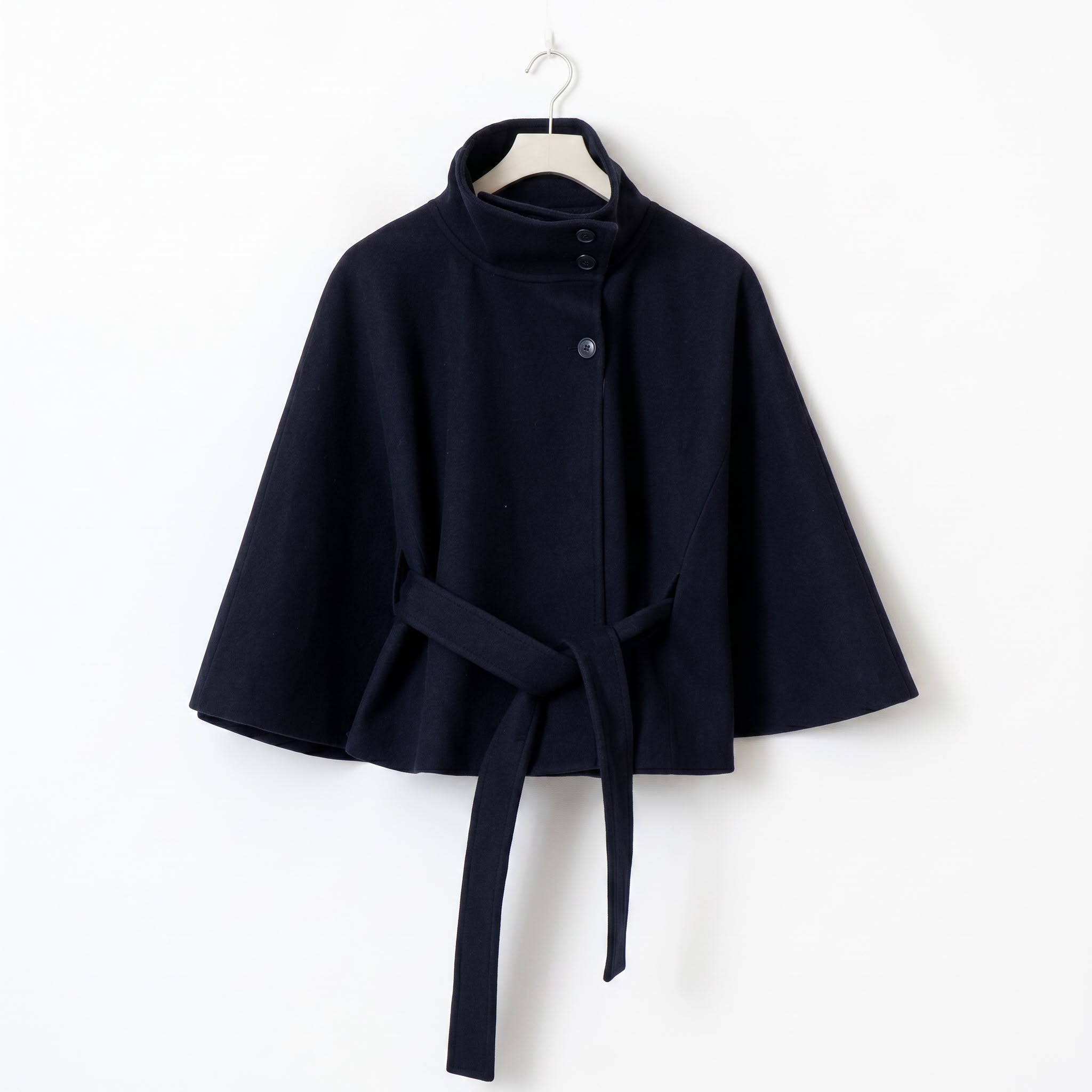 Veste de cape femmes Coupe régulière, ceinture nœud papillon à col montant hiver