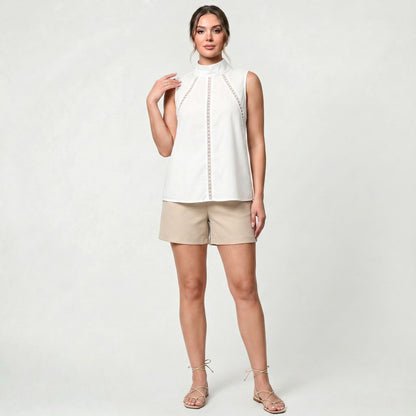 Chemisier Femme Blanc en Coton et Lin Coupe Ample Chemise d’Été