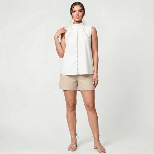 Chemisier Femme Blanc en Coton et Lin Coupe Ample Chemise d’Été