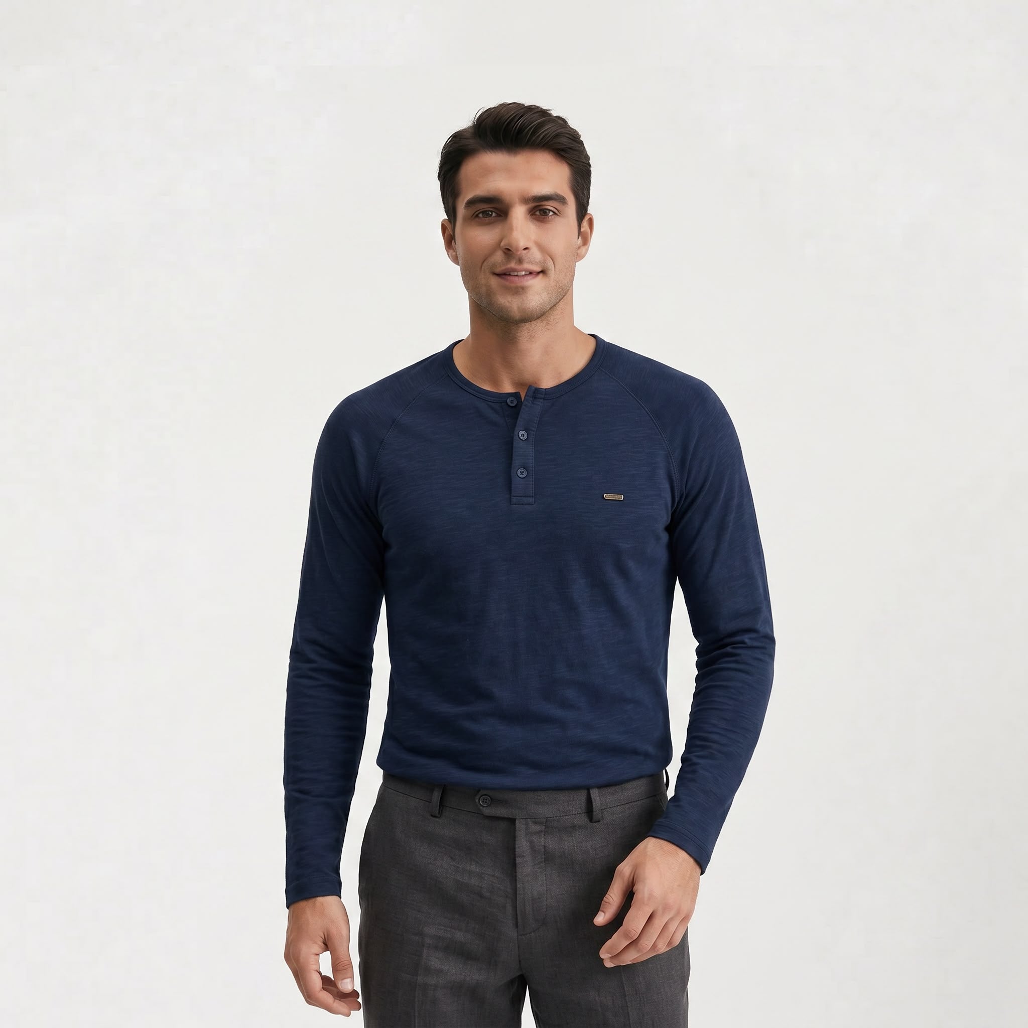 Chemise Henley pour hommes Boutons à manches longues Streetwear décontracté Basic