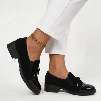 Mocassins Minimalistes à Nœud pour Femme à Talon Moyen, Chaussures Chic Décontractées