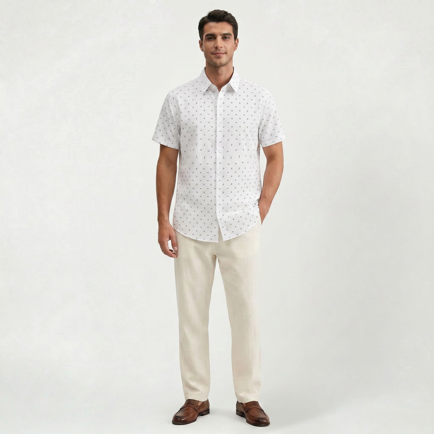 Chemise d’été élégante à motif floral pour homme Coupe classique Regular Fit