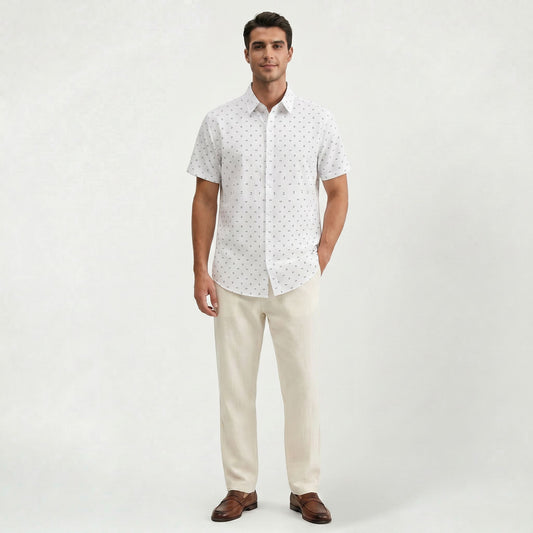 Chemise d’été élégante à motif floral pour homme Coupe classique Regular Fit