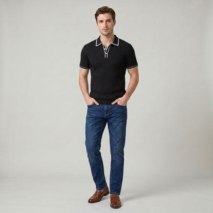 Polo Homme à Manches Courtes Rayé Classique Coupe Décontractée