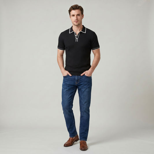 Polo Homme à Manches Courtes Rayé Classique Coupe Décontractée