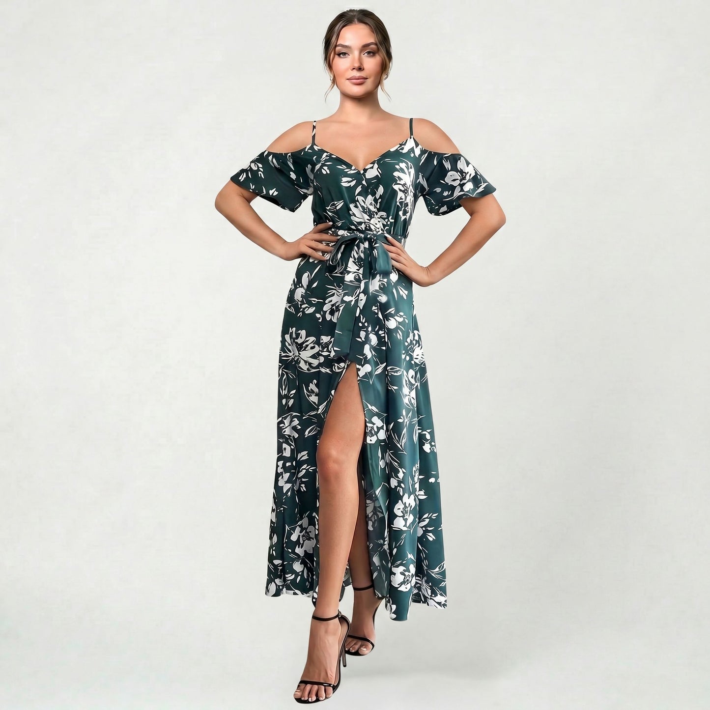Robe longue d’été pour femme à motif floral, fente sur le côté, coupe ample élégante