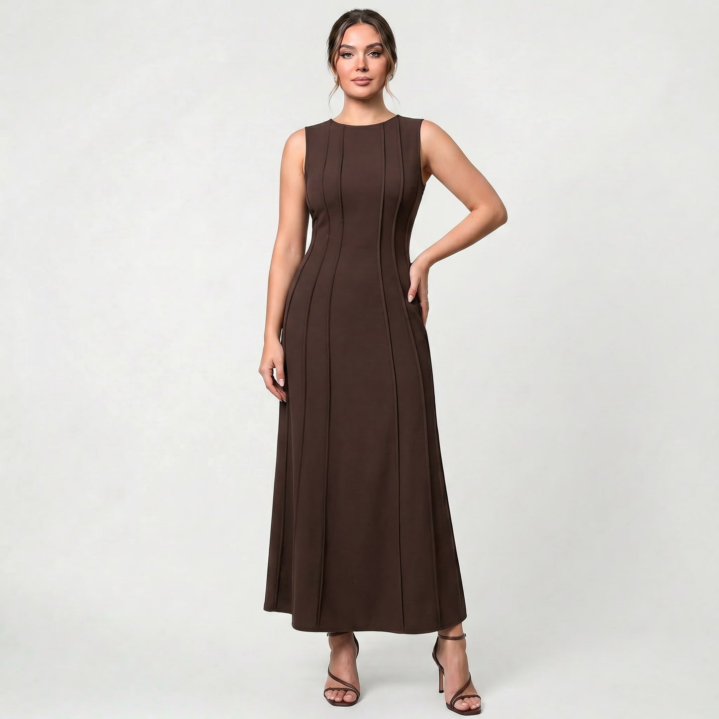 Robe Longue Sans Manches de Luxe pour Femme Coupe Élégante d’Inspiration Classique