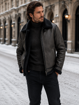 Men's Aviator Jacket Leather-Look Shearling