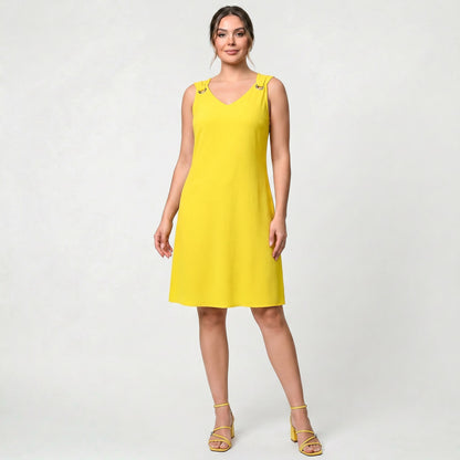 Robe Midi Élégante à Col V pour Femme Style Intemporel Sans Manches