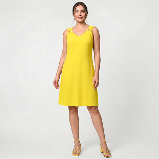 Robe Midi Élégante à Col V pour Femme Style Intemporel Sans Manches