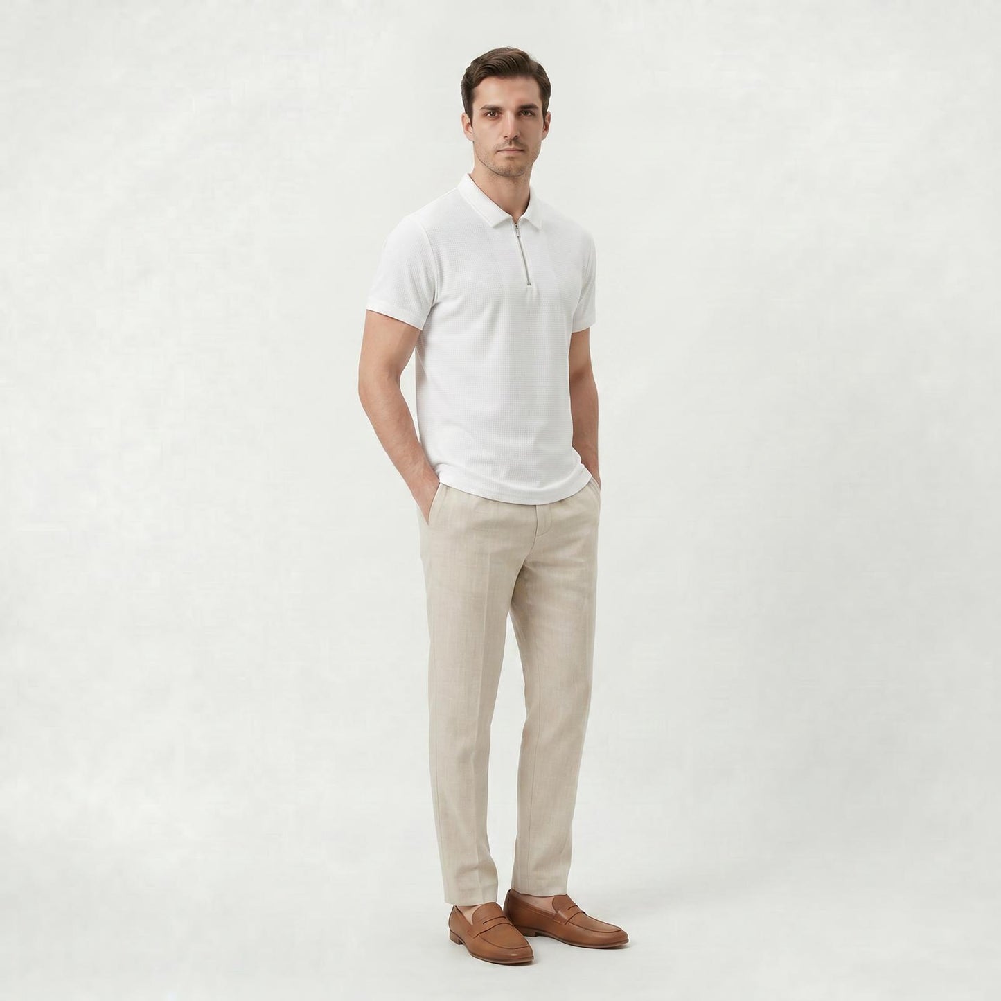 Polo Homme Coupe Slim à Col Zippé pour l’Été