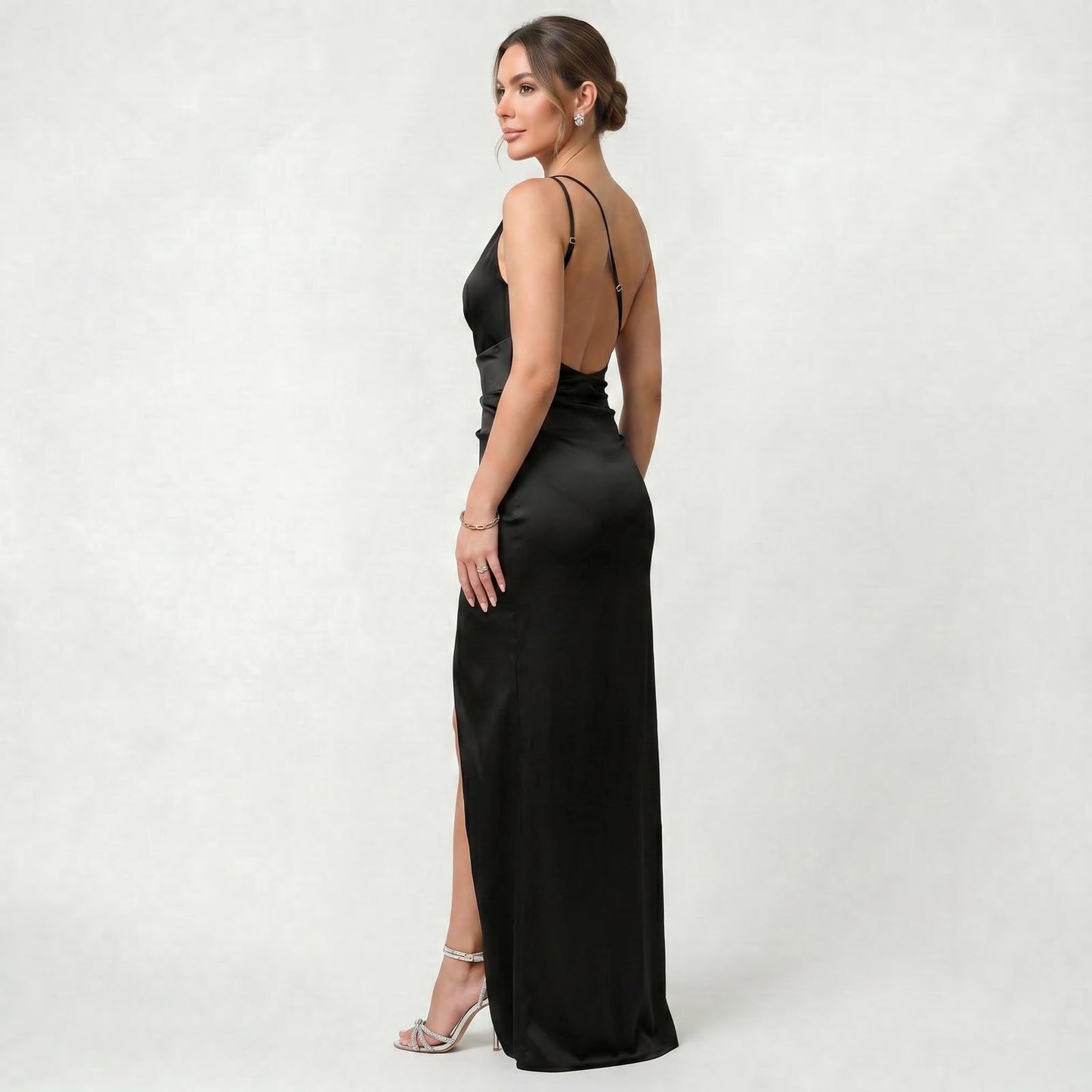Robe Maxi Femme à Une Épaule avec Plis et Fente