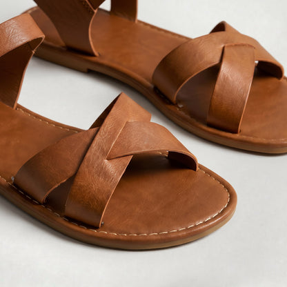 Sandales rétro à lacets pour femme, plates, légères et confortables
