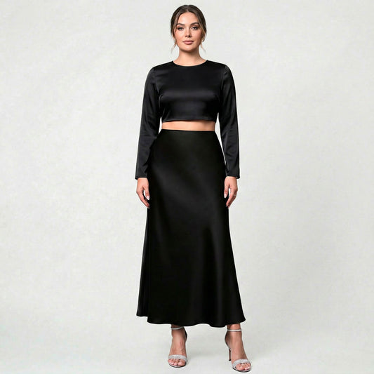 Jupe midi en satin de polyester pour femme, coupe A-line fluide et légère