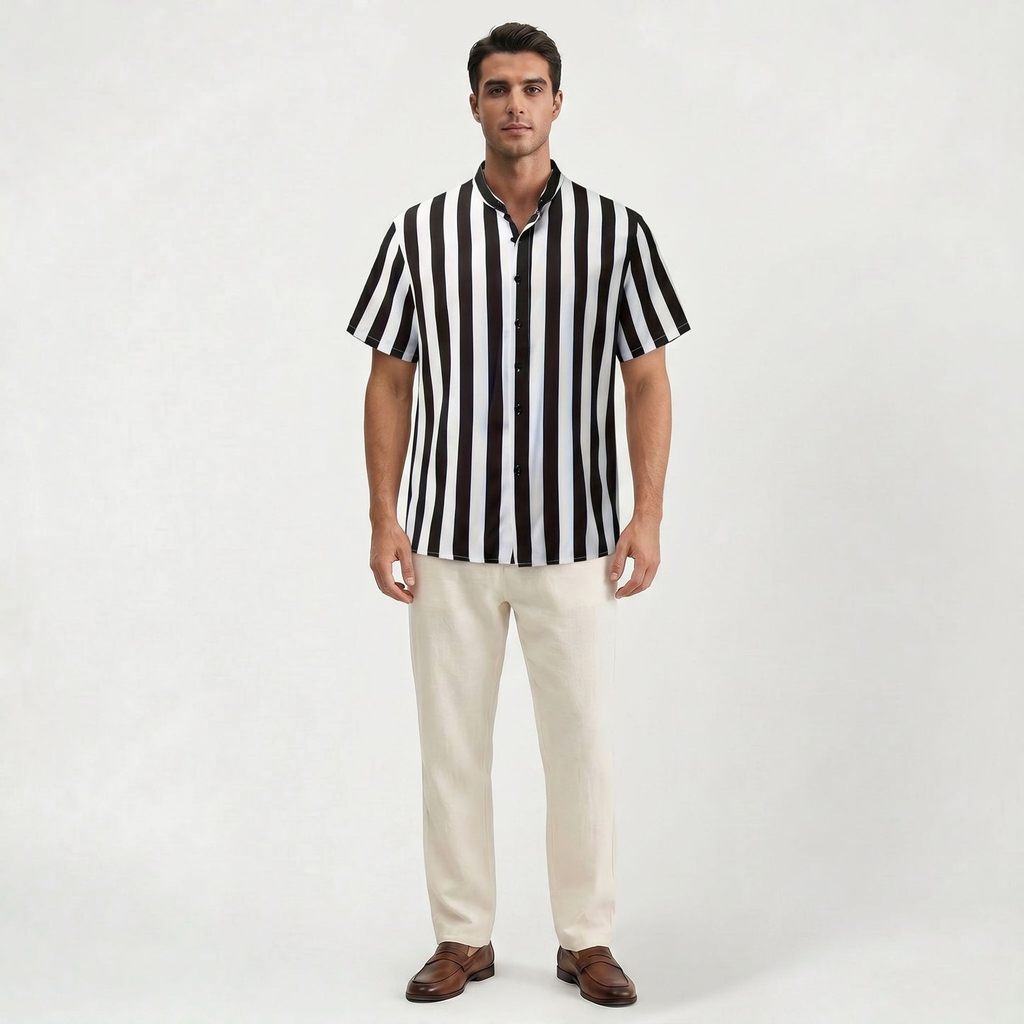 Chemise Homme Élégante en Coton Rayé Coupe Légère Estivale