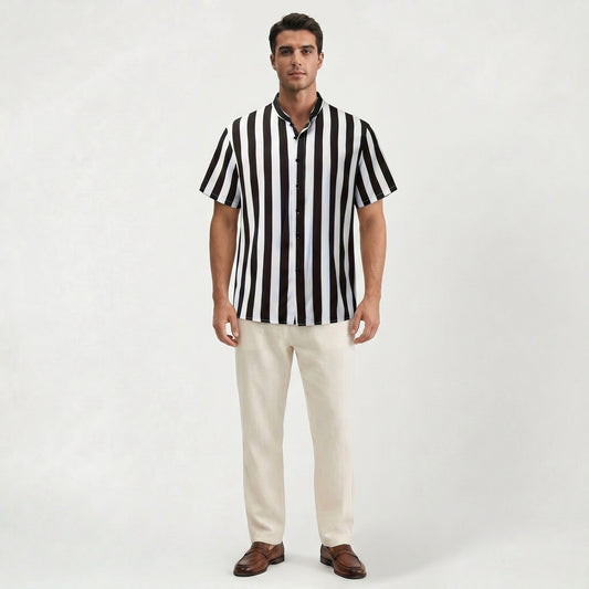 Chemise Homme Élégante en Coton Rayé Coupe Légère Estivale