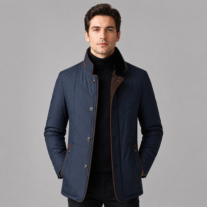 Men's Quilted Jacket Stand Collar Zip Up