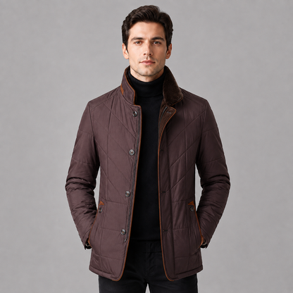 Men's Quilted Jacket Stand Collar Zip Up
