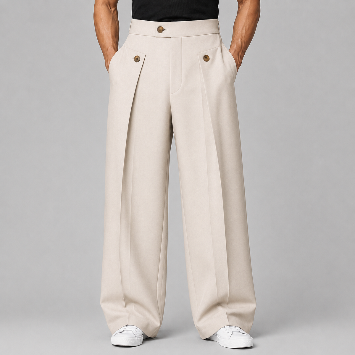 Montarello Men's Wide Leg Trousers with Front Pleats