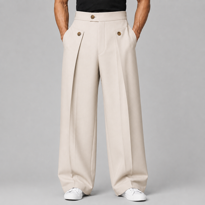 Montarello Men's Wide Leg Trousers with Front Pleats