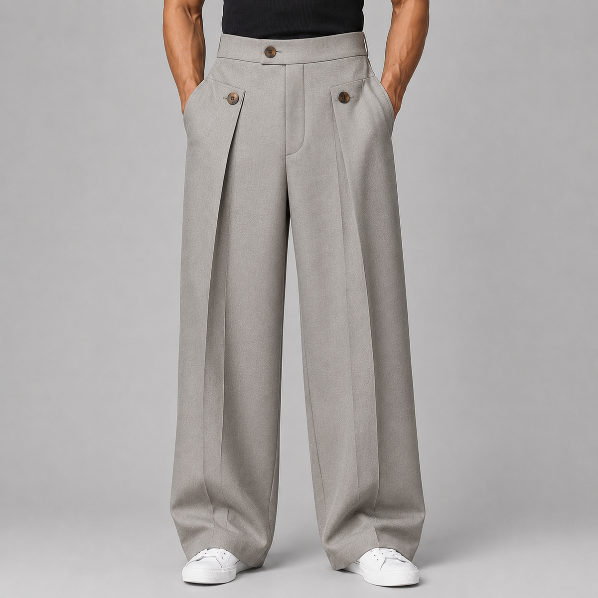Montarello Men's Wide Leg Trousers with Front Pleats