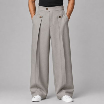 Montarello Men's Wide Leg Trousers with Front Pleats