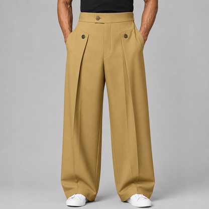 Montarello Men's Wide Leg Trousers with Front Pleats