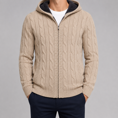 Men's Wool-Feel Zip Jumper - Fleece-Lined Knitted Pullover