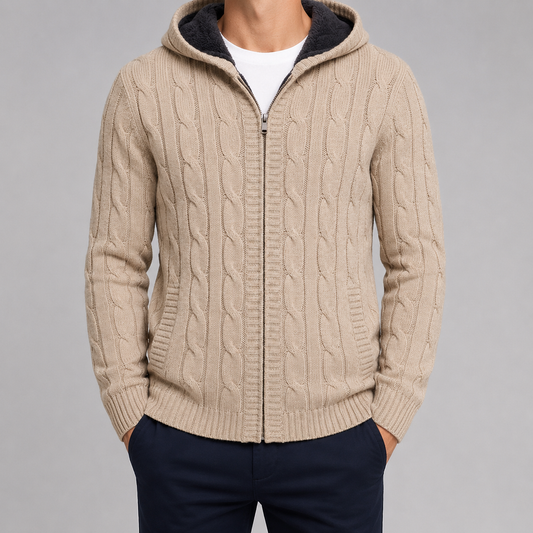 Men's Wool-Feel Zip Jumper - Fleece-Lined Knitted Pullover