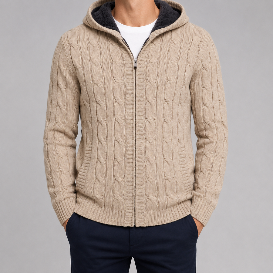 Men's Wool-Feel Zip Jumper - Fleece-Lined Knitted Pullover