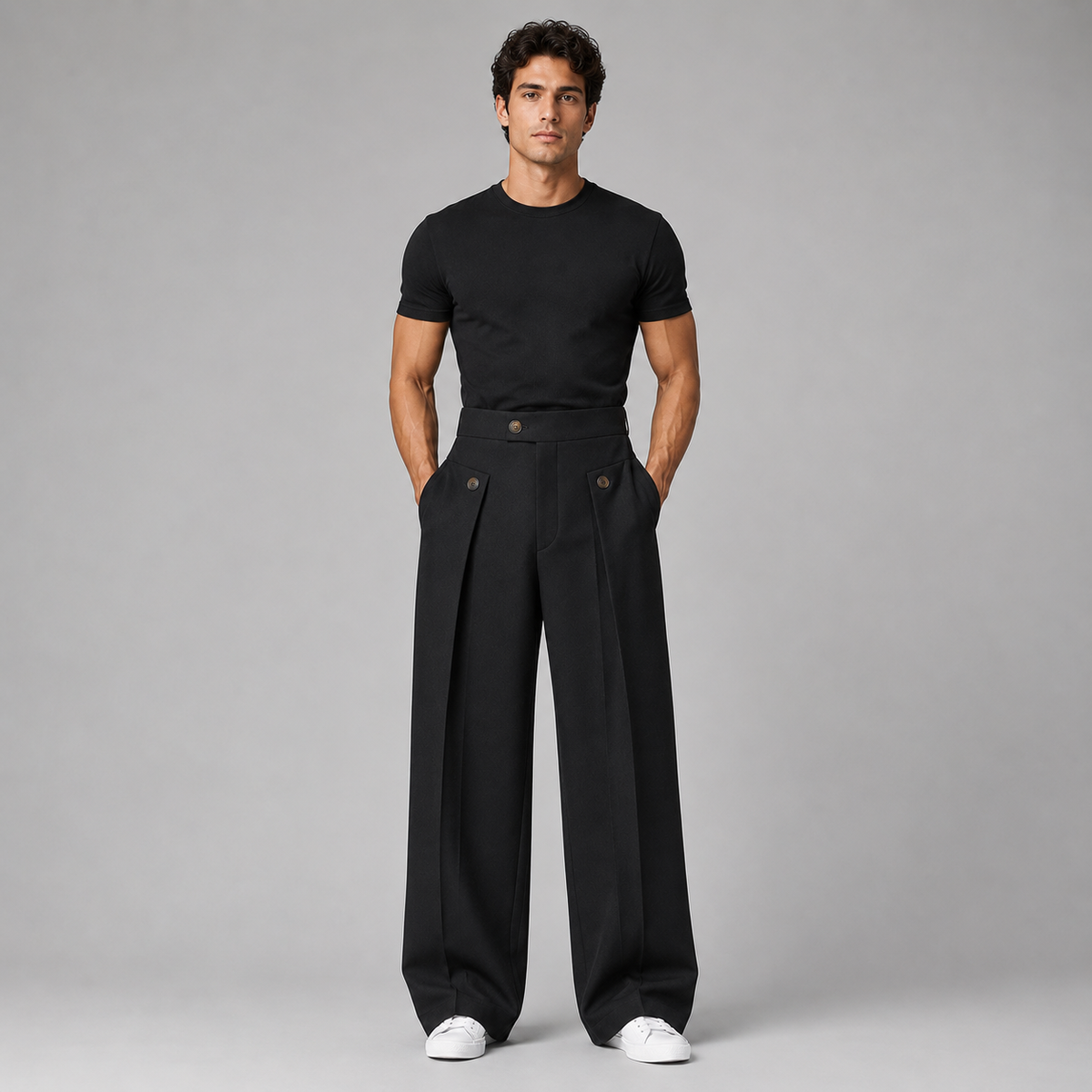 Montarello Men's Wide Leg Trousers with Front Pleats