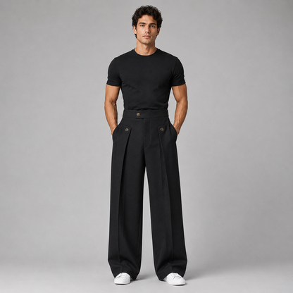 Montarello Men's Wide Leg Trousers with Front Pleats
