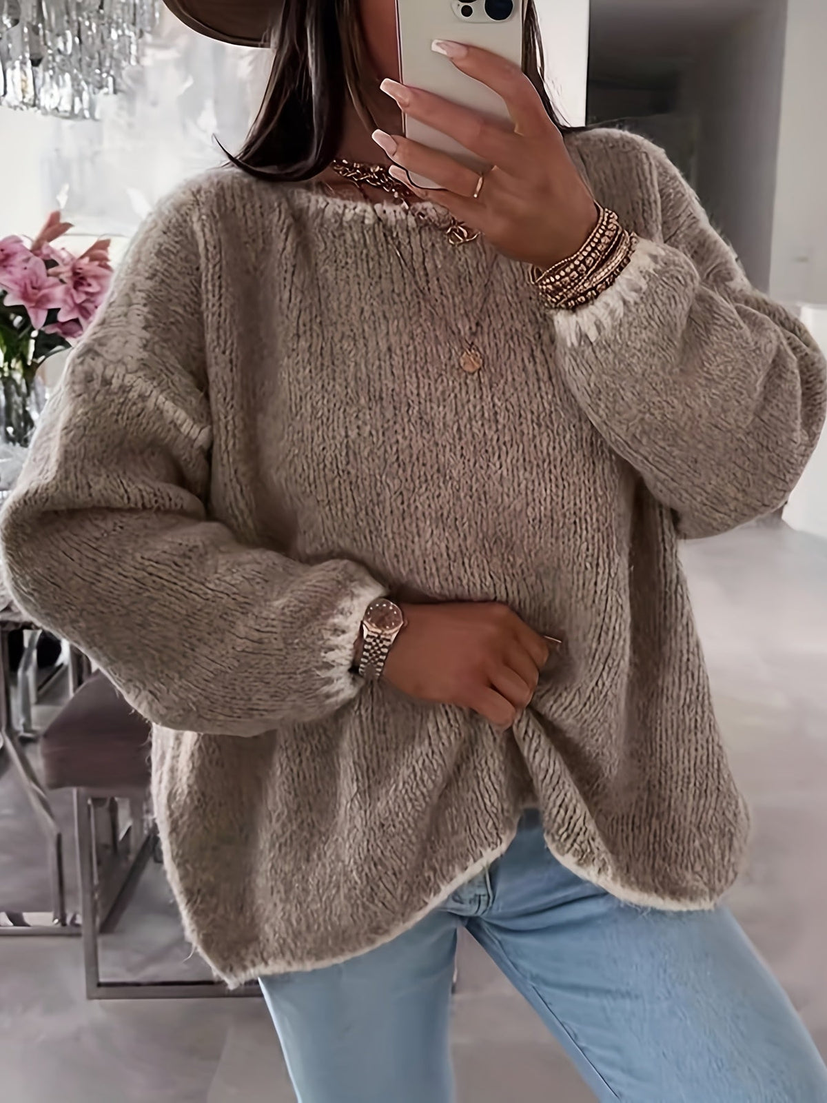 Cosy Oversized Chunky Knit Sweater with Boat Neck