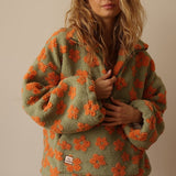 Emma | Oversized Floral Teddy Fleece Jacket with Half Zip