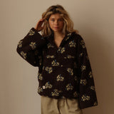 Emma | Oversized Floral Teddy Fleece Jacket with Half Zip