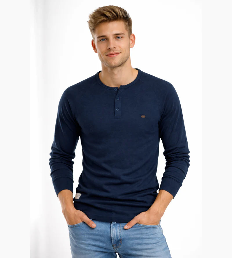 Chemise Henley pour hommes Boutons à manches longues Streetwear décontracté Basic