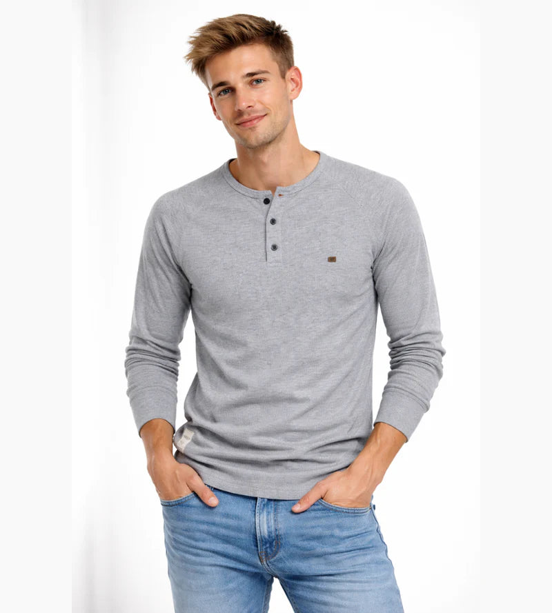 Chemise Henley pour hommes Boutons à manches longues Streetwear décontracté Basic