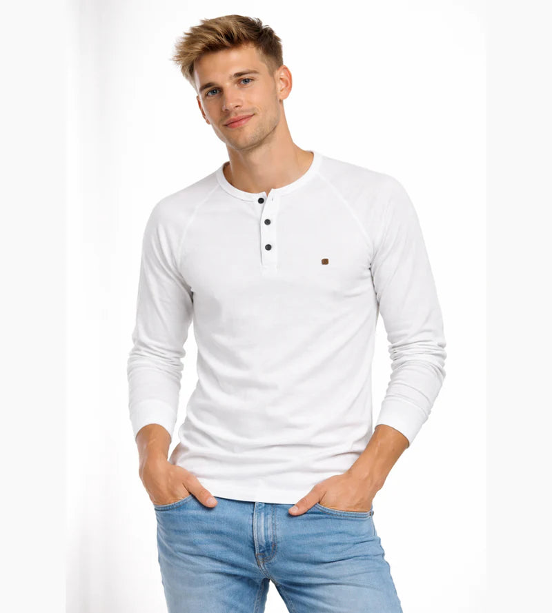 Chemise Henley pour hommes Boutons à manches longues Streetwear décontracté Basic