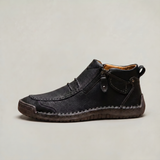 Men's Slip-On Casual Ankle Shoes - Side Zip Stitched Leather Comfort Walking Boots
