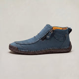 Men's Slip-On Casual Ankle Shoes - Side Zip Stitched Leather Comfort Walking Boots